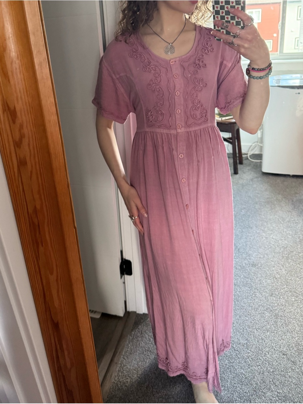 Vintage 90s Papaya Moon Rose Pink Midi Dress